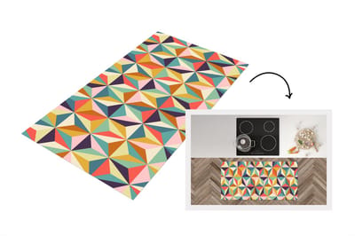 Keukenloper - Loper keuken - Retro - Regenboog - 3D - Geometrie - Driehoek - 120x60 cm - Keukenloper vinyl