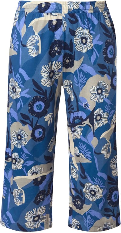 Ulla Popken - Dames - Jersey culotte bloemen wijde pijpen biologisch katoen - Denim blauw - Maat 46+