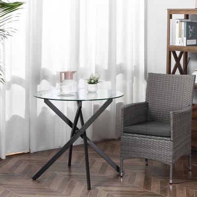 REDOM - Ronde Tafel - Gehard Glas En Stalen Onderstel - Modern - Zwart - 80 X 80 X 75 Cm