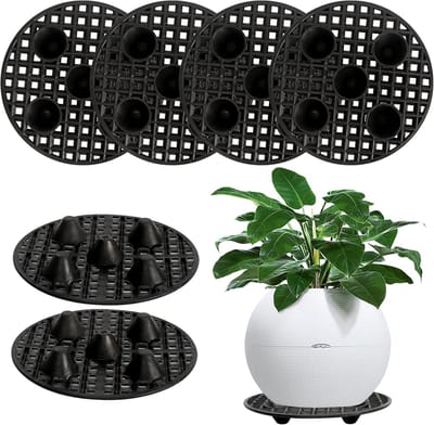 Potplantenstandaard - plantenhouder - 6 stuks - drainagerooster - kunststof bloempot - mesh-pads - 20 cm - drainage - roostermat - rond - standaard - voor binnen en buiten - tuin - zwart .
