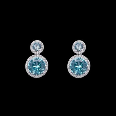 Victoria Valenza 925 Sterling Zilveren Fantasie Oorbellen met Lichtblauwe Zirkonia Stenen - Oorhangers - 925 sterling zilver - Zirkonia