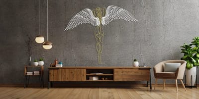 Unieke Beschermengel Wanddecoratie Goud - Witte vleugels 70 x 92 cm