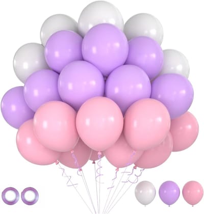SnelShoppen - Ballonnen 50 stuks, roze, paars, wit, 30 cm, pastelkleurige latexballonnen voor feest, verjaardag, bruiloft, babyshower, decoratie, part