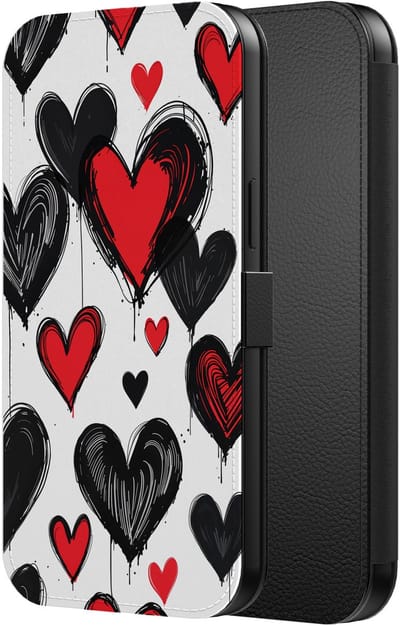 Smartphonica Telefoonhoesje Geschikt voor iPhone 12 Pro Max Kunstleren Bookcase Hoesje met Magnetisch Lipje en Pasjeshouder met Hartjes Opdruk geschikt voor iPhone 12 Pro Max