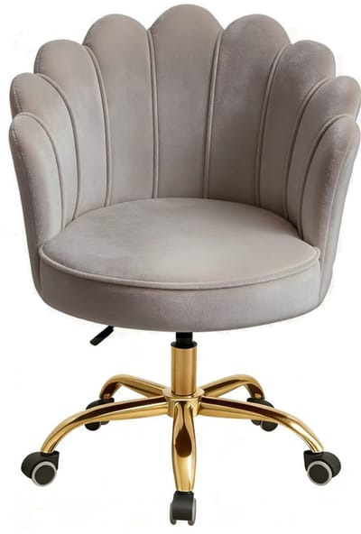 Velvet Schelp Bureaustoel Taupe met Goudkleurig onderstel | Russle