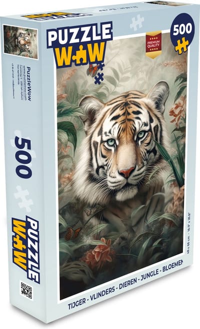 Puzzel Tijger - Vlinders - Dieren - Jungle - Bloemen - Legpuzzel - Puzzel 500 stukjes