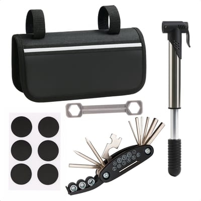 Cheqo® Fietsgereedschapset 14-Delig - Fietsgereedschap - Fietsmateriaal - Toolset - Gereedschapset - Reparatieset Fiets - Compacte Reparatieset met Mini Fietspomp - Inclusief Opbergtas