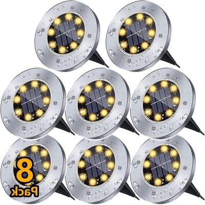 8 Solar Tuinverlichting met 8 LED's - Waterdichte Disc Lichten voor Tuinpaden, Trappen en Opritten, Warm Wit Licht