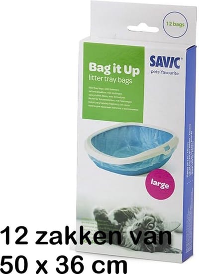 Savic kattenbakzakken - 12 large bags - 30% gerecycleerd plastic - max 50 x 36 cm - verlengd de gebruiksduur van uw kattenbak - makkelijk, proper en hygienisch in gebruik