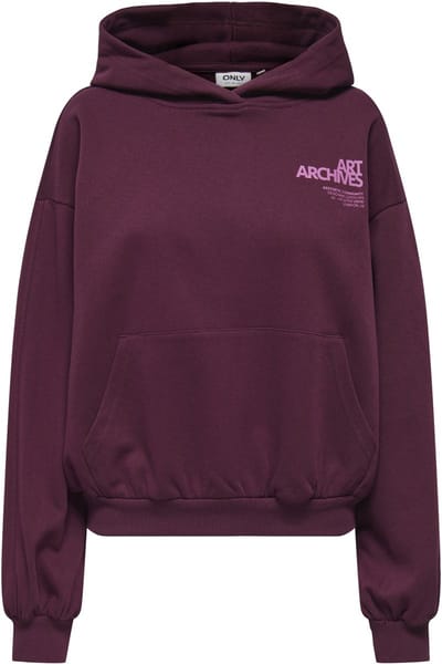Only bordeaux dames trui   Capuchon hals   Regular fit   Steekzakken   Tekst patroon   Duurzaam   Lange mouw Bordeaux XS