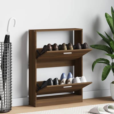 vidaXL - Schoenenkast - 59x17x81 - cm - bewerkt - hout - bruin - eikenkleur