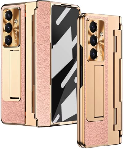 Super stevige Luxe Leren Hoes – Geschikt voor Samsung Galaxy Z Fold 7 – Schokbestendig met Screenprotector, Scharnierbescherming & Standaard