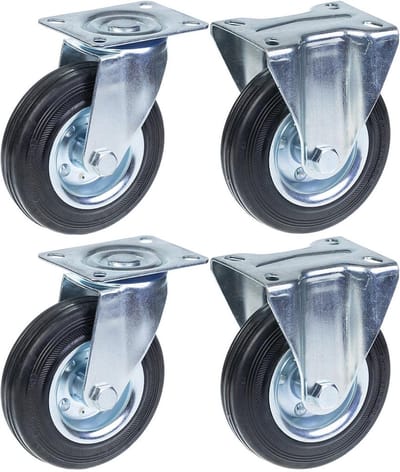 125 mm (5 inch) rubberen zwenk- en vaste wielen, met een draagvermogen van 480 kg, set van 4