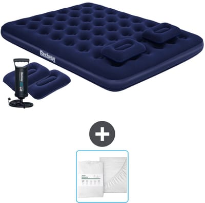 Bestway luchtbed - 2-Persoons - 152 x 203 x 22 cm - Blauw - Inclusief handpomp - kussens en Hoeslaken