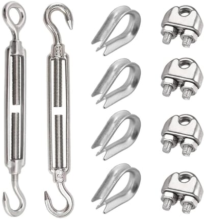 Dailygoods- Spankabels 10-delige set - Roestvrij staal - M8 spanvergrendelingshaak - Kabelspanners - Kabelringen - Hoogwaardige 304 kwaliteit - Kabels