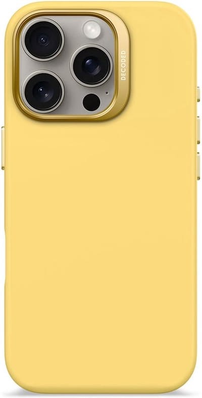 DECODED Siliconen Hoesje Geschikt voor iPhone 15 Pro - Premium Soft-Touch Materiaal - Antibacteriële Coating - Geschikt voor MagSafe - Popcorn Geel