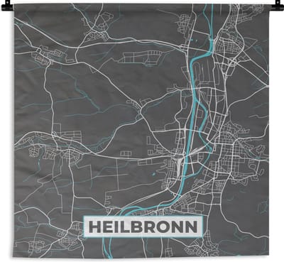 Wandkleed - Wanddoek - Duitsland – Blauw – Heilbronn – Stadskaart – Kaart – Plattegrond - 180x180 cm - Wandtapijt