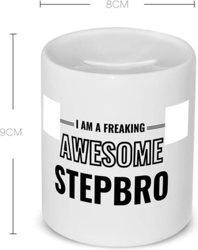 Akyol - i am a freaking awesome stepbro Spaarpot - Broer - de meest geweldigste stiefbroer - verjaardagscadeau - verjaardag - cadeau - cadeautje voor broer - broer artikelen - kado - geschenk - gift - 350 ML inhoud