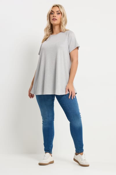 Yours Grijze Zachte Geribbelde Top Size 44