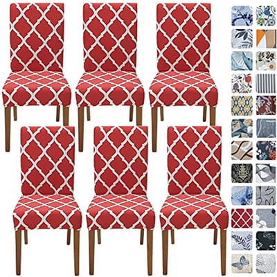 Stretch Eetkamerstoelhoezen Set van 6 - Wasbare Slipcovers voor Keuken- en Eetkamerstoelen - Afneembare Beschermers in Wijnrood