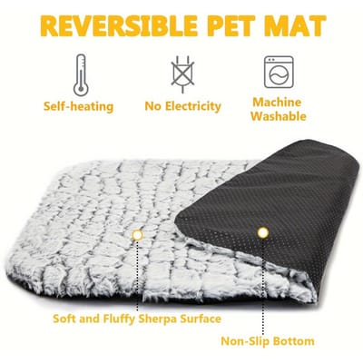 Zelfverwarmend Kattenbed, Zachte Katten Honden Huisdier Verwarmingspad voor Binnen Buiten, Wasbare Antislip Verwarmde Kattenmat Thermische Deken S black