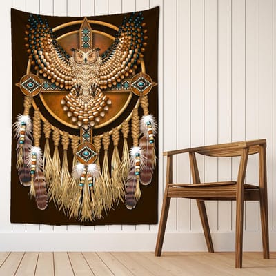 Uil Windgong Wandkleed Wandhanger Psychedelische Magie Boheemse Kunst TAPIZ Laken Slaapzaal Huisdecoratie 95x70cm brown
