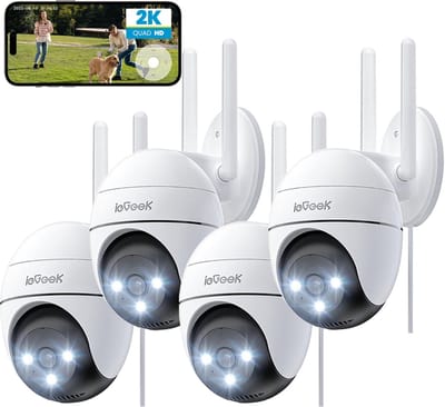 ieGeek ZS-GQ2 Beveiligingscamera Buiten – 2K HD 3MP - Buiten Camera Met Nachtzicht – Buitencamera - Bewakingscamera voor Buiten- Met WiFi en APP - 4x Digitale zoom - Wit - 4 Stuks