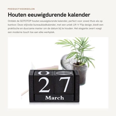 Kalender Houten Bureaubladkalender - Vintage Design - 9,4x5,2x4,1 cm - Decoratie - Thuis/Kantoor - 100% Nieuw