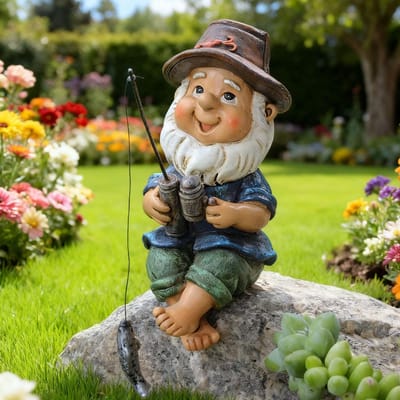 Dailygoods- Tuinkabouter Vissende - Tuinbeelden voor Buiten - Tuindecoratie - Decoratief Beeldje - 1 Stuk - Grappig Tuinaccessoire