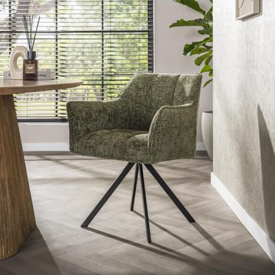 Dimehouse Draaibare Eetkamerstoel Lino Chenille Hoven Groen - Chenille - Scandinavisch & Basic