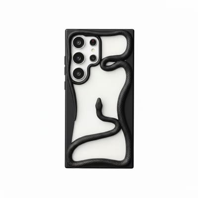 Zwart slang design telefoon hoesje geschikt voor Samsung Galaxy S24 Ultra dames en heren met 3D reliëf slang detail, zachte TPU backcover met electroplating rand en effen kleur afwerking