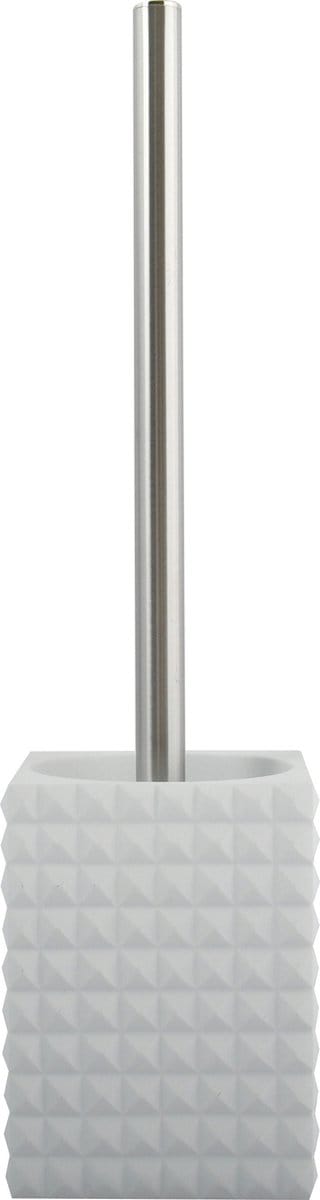 MSV Toiletborstel houder Kubik - kunststeen - wit/zilver - 37 x 10 cm - Luxe uitstraling