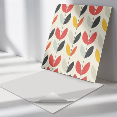 Wallfluent Vinyl Tegels - Bladpatroon Achtergrond Vinyl Tegels Zelfklevend - 30 cm x 30 cm - Rood PVC Tegels - 9 stuks - Vierkant PVC Tegels - Bloemen en Planten Plaktegels - Zelfklevende Vinyltegels - Plaktegels Keuken en Badkamer