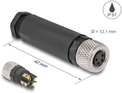 Delock M8 Connector A-coded 4 pin female for mounting with screw connection
