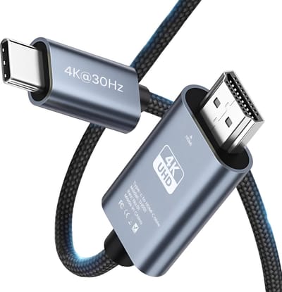 MMOBIEL USB-C naar HDMI Kabel 2m - 4K@30Hz - Gevlochten Kabel - Thunderbolt 3 naar HDMI Adapter - Aluminium