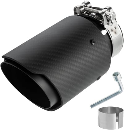 Dailygoods - Catekro Uitlaatpunten van 63 mm roestvrij staal en carbon, universele inlaat (63 mm) en uitlaat (89 mm), eindgeluiddemper voor dieper motorgeluid, bolt-on montage voor auto (mat volledig zwart)