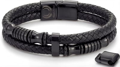 Leren armband heren - Armband heren zwart 19,5cm tot 21,5cm - - Dames - magnetische sluiting - gevlochten armbanden - dikke armband - Cadeau voor mannen - Mauro Vinci® Cala 19cm - 21cm zwarte armband magnetisch - met geschenkverpakking