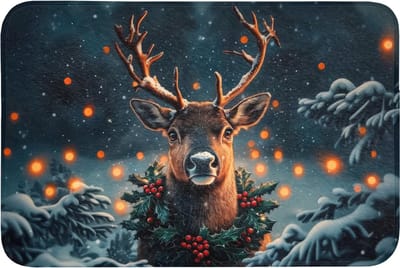 Badmat 90x60 cm - Antislip - Hert - Kerst - Winter - Sneeuw - Kerstkrans - Badmatten voor badkamer - Badkamermat - Douchemat - Badkamer mat