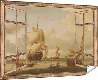 Gards Tuinposter Doorkijk De Rede van Enkhuizen - Abraham Storck - 180x120 cm - Tuindoek - Tuindecoratie - Wanddecoratie buiten - Tuinschilderij