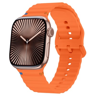 Strap-it Wave siliconen bandje met gespsluiting - geschikt voor Series Apple Watch 1/2/3/4/5/6/8/9/10/11/SE(2-3)/Ultra(2-3) - Silicone band voor iWatch grote maten 44mm 45mm 46mm 49mm (oranje)