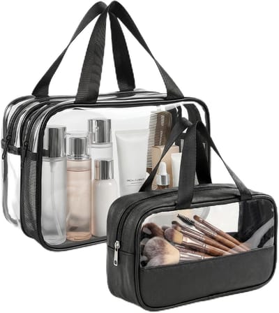 SnelShoppen - Pack van 2 Transparante Tassen - Doorzichtige Tas voor Bibliotheek, Sportevenementen, Concerten, Cosmetica en Werk - Ruime Capaciteit, I