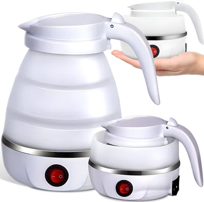 Opvouwbare Elektrische Waterkoker van Babyveilig Siliconen (600ml) met 304 RVS Verwarmingsplaat – Reiswaterkoker, Vouwbaar en Compact