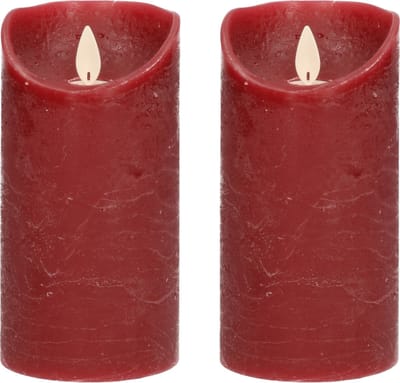 Anna's Collection Led kaars/stompkaars - 2x - bordeaux rood - H15 x D7,5 cm - wax - bewegende vlam