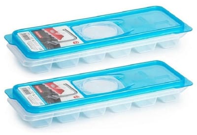 Plasticforte IJsblokjesvorm met deksel - 2x - 12 ijsklontjes - kunststof - ijsblauw - ijsblokjes maken