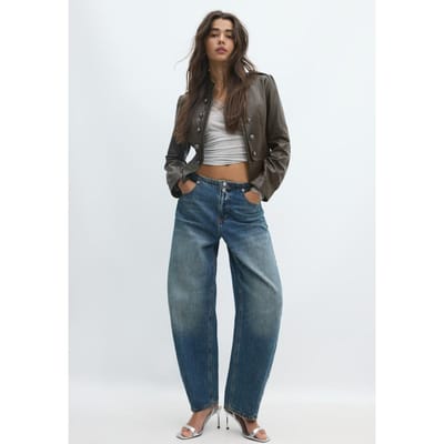 Stradivarius Getailleerde blazer met leereffect en gegraveerde knopen  Kaki XS