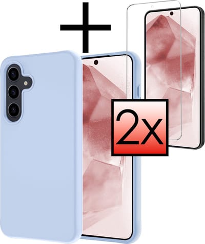 Hoesje - Met 2x Screenprotector - Geschikt voor Samsung Galaxy A55 - Sterk & Shockproof - Back Cover - Siliconen Case - Telefoon Hoes - Lichtblauw