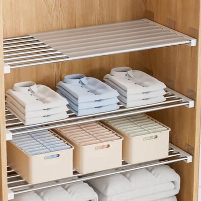 Verstelbare Plank - Garderobe Verdeler - Kast Organiseren - Roestvrij Staal - Uitbreidbaar - Zilver