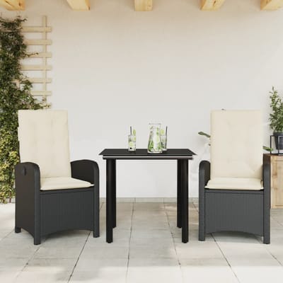 vidaXL - 3-delige - Tuinset - met - kussens - poly - rattan - zwart
