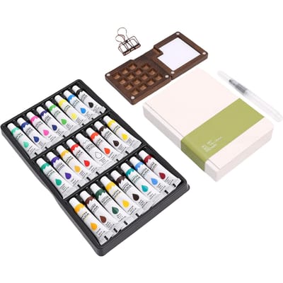 Mini Waterverf Set 15 Vakjes Houten Palet 24 Kleuren Draagbaar Schetsboek Schilderset Waterverf Reisset Type 2