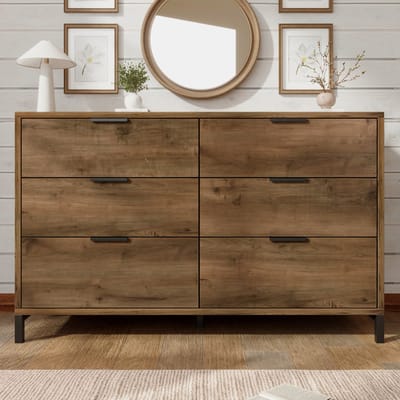 REDOM Ladekast - 6 Lades - Industrieel - Woonkamer of Slaapkamer - Spaanplaat en Metaal - Donkere Eik - 120 × 40 × 76 cm